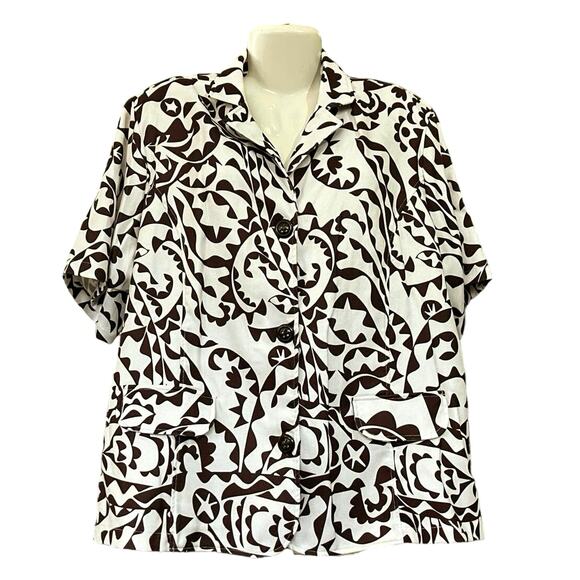 Java Women's Brown/White Floral Print Short Sleeve Jacket | Size 3X (24/26W) - Picture 1 of 8